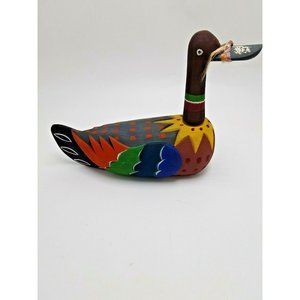 Goose Duck Art Figurine carved Wood Mandarin Style Hand painted